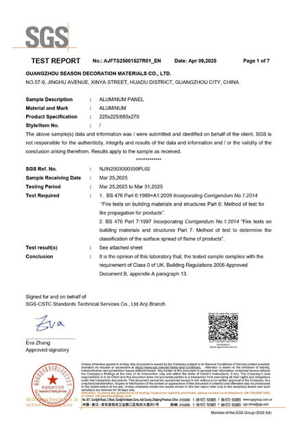 Çin Guangzhou Season Decoration Materials Co., Ltd. Sertifikalar