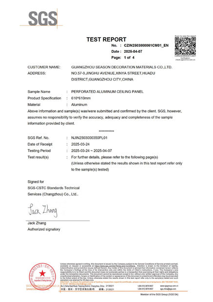 Çin Guangzhou Season Decoration Materials Co., Ltd. Sertifikalar
